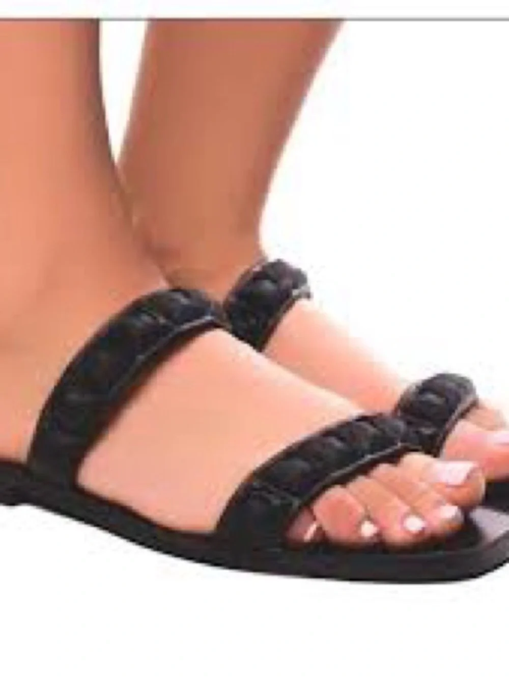 Stuart Weitzman Black rubber  Braided Rosita flat Slide Sandals US 7